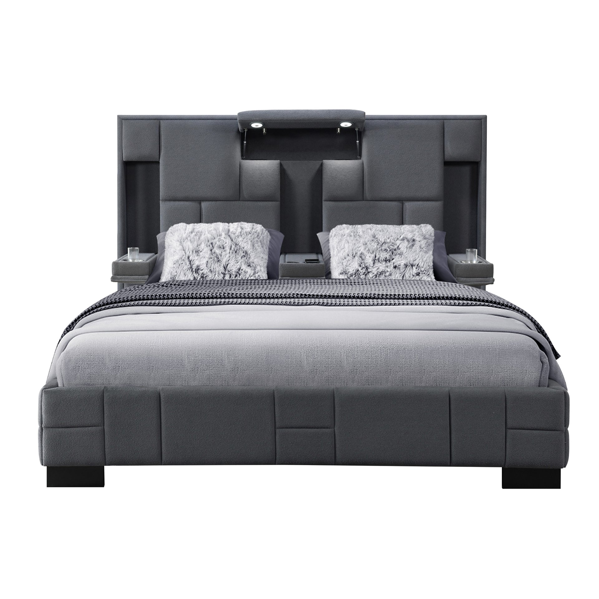 Yaris - King Bed With Wireless Charging And LED Lights - Dark Gray - Image 3