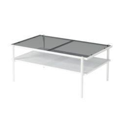 Rectangle Coffee Table With Tempered Glass Top And White Legs, Modern Table For Living Room - Gray