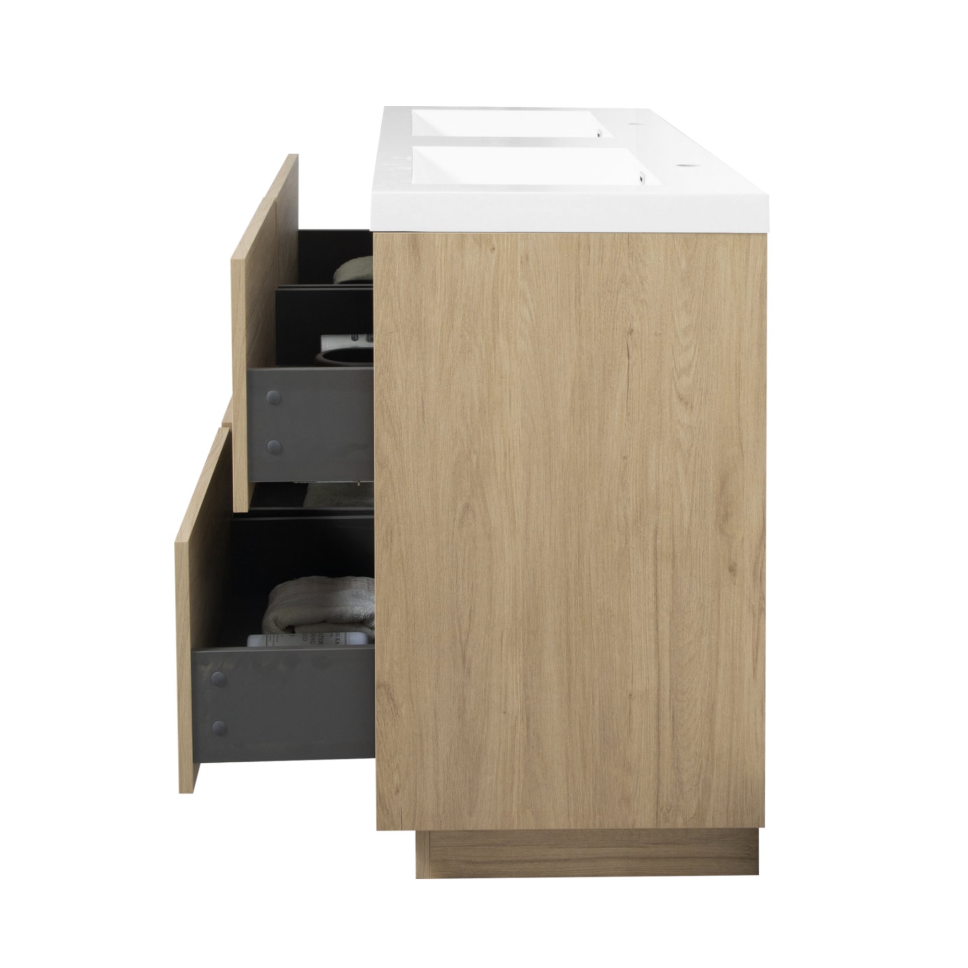 Bathin Freestanding Bathroom Vanity With Double Sinks, Bathroom Storage Vanity Cabinet With Stone Resin Countertop And Soft Close Drawers - Natural Oak - Image 13