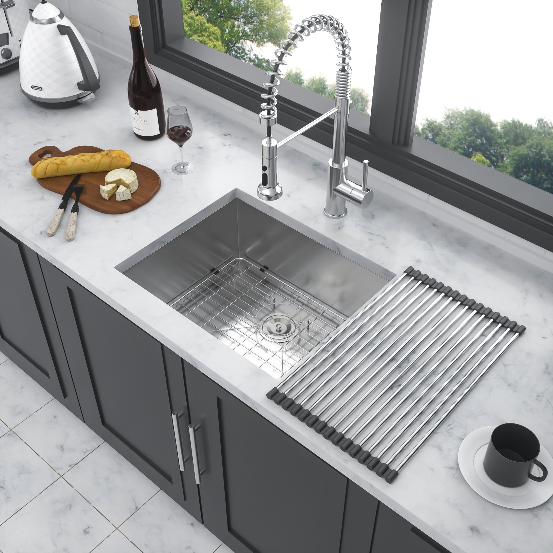 23" Undermount Single Bowl Stainless Steel Kitchen Sink 16 Gauge 9" Deep Basin - Black / Red - Image 2