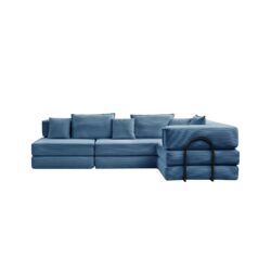 Oversized Upholstered Sectional Sofa Couch Set, Modular L Shaped Floor Sofa Set With 6 Pillows For Living Rooms - Blue