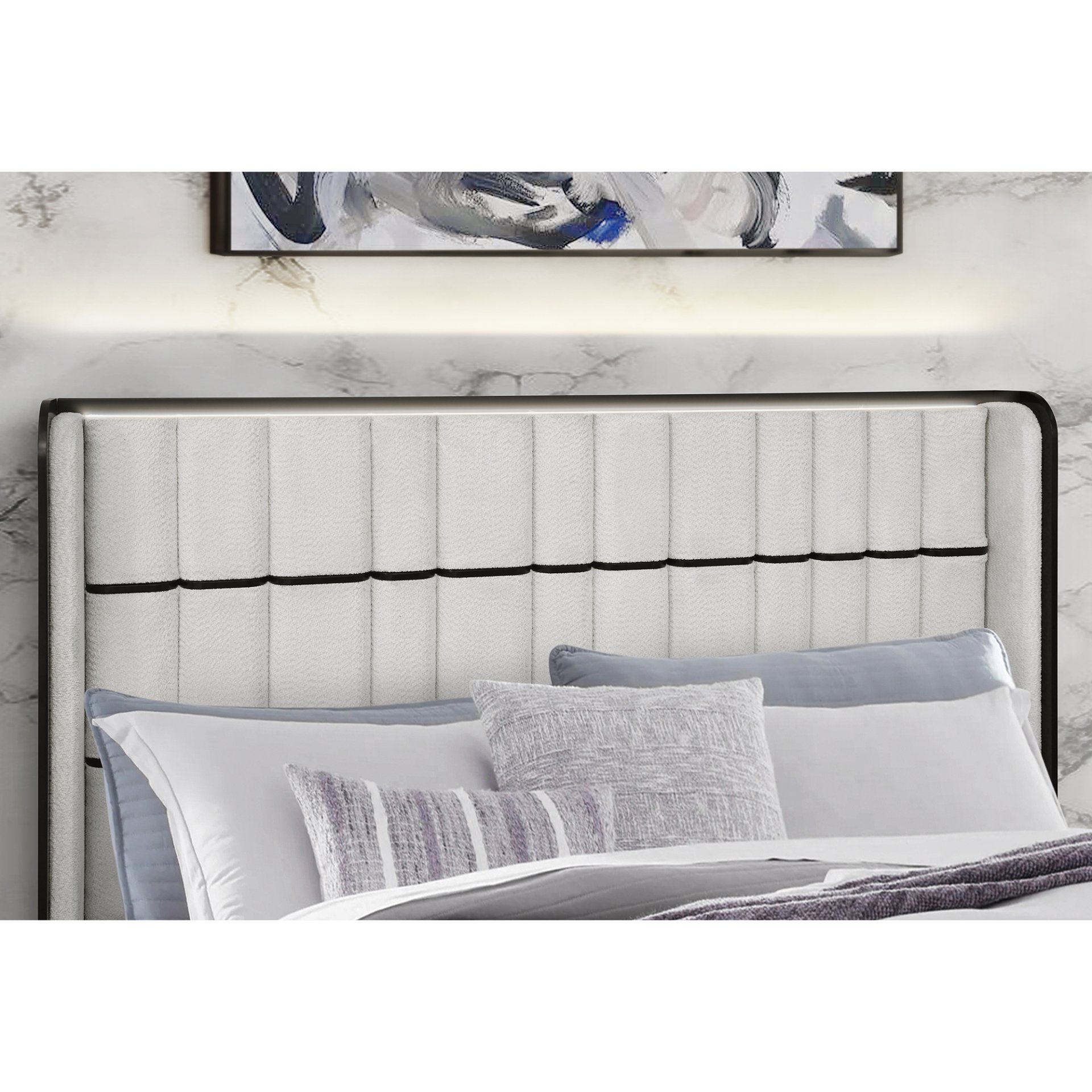 Isaiah - Queen Bed With 50" TV Lift LED, Speakers And Fireplace - White / Black - Image 3