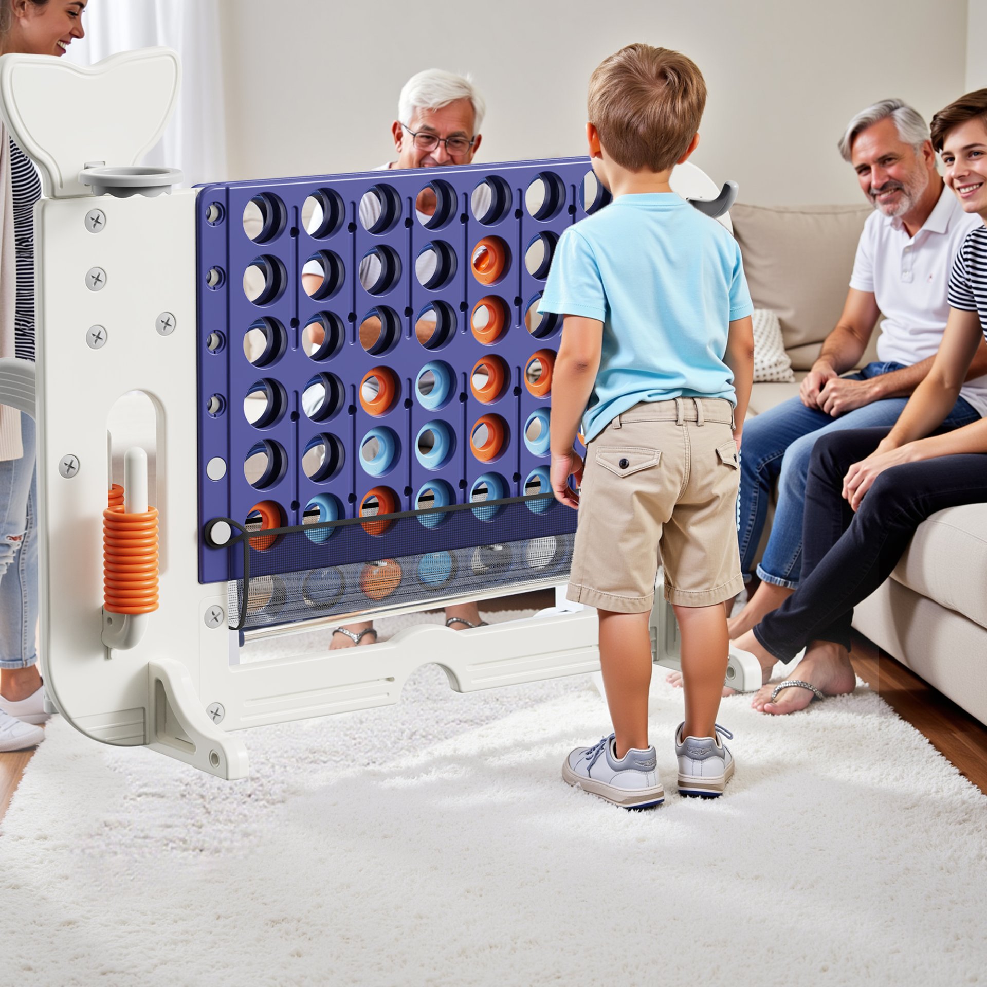 4 To Score Giant Game Set With Mesh Bag & Jumbo Connect 4 - White / Purple - Image 5