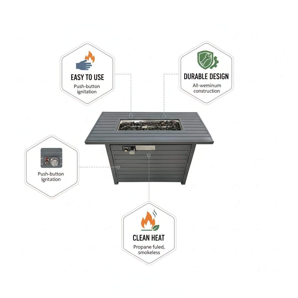 Propane Outdoor Fire Pit Table With Lid Durable Construction - Gray - Image 11