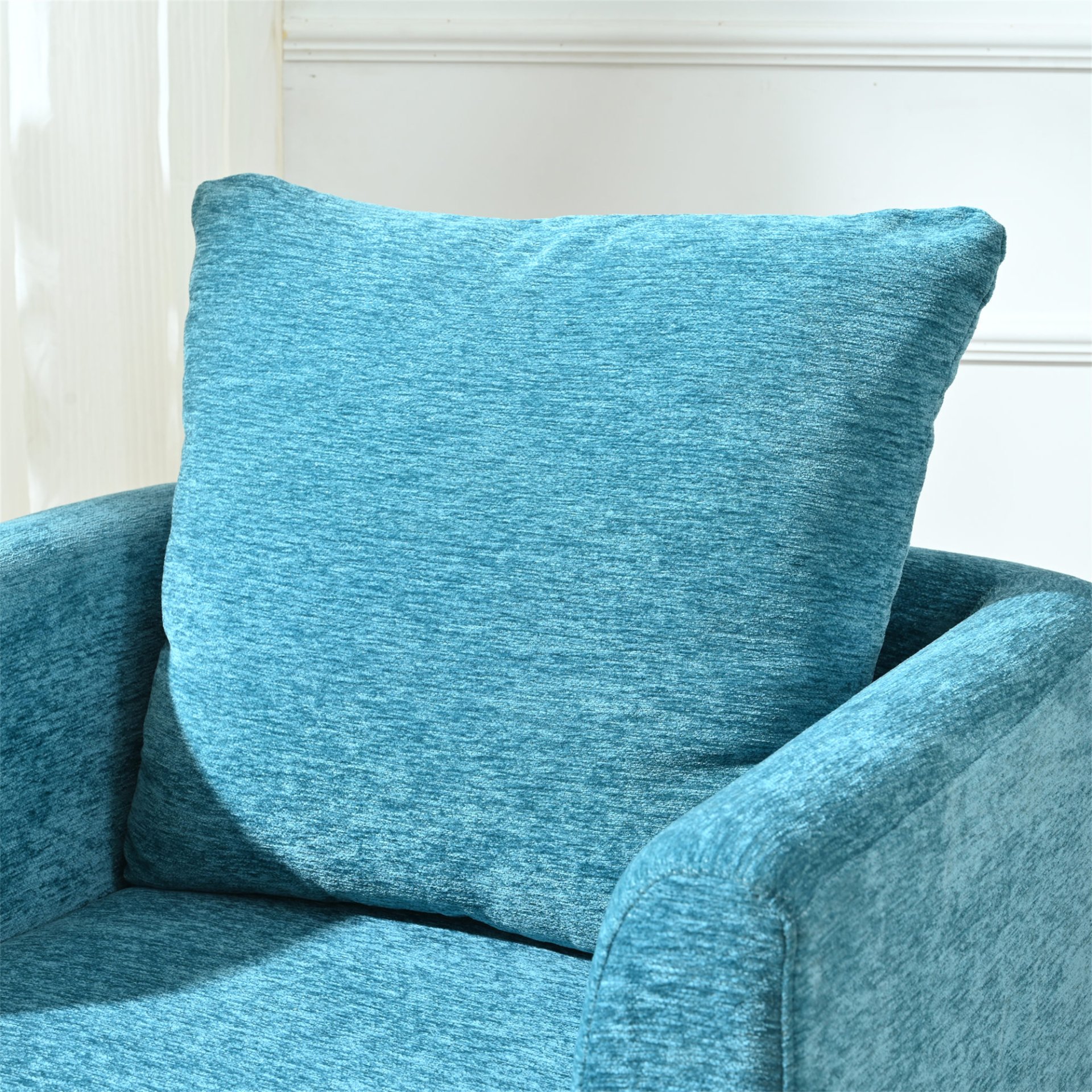 Accent Chair, Boucle Chair, Barrel Chair, Fabric Armchair Club Chair, Upholstered Arm Chair With Solid Wood Legs, Waist Pillow, Padded Single Chair For Living Room / Bedroom / Study / Waiting Room - Teal - Image 17