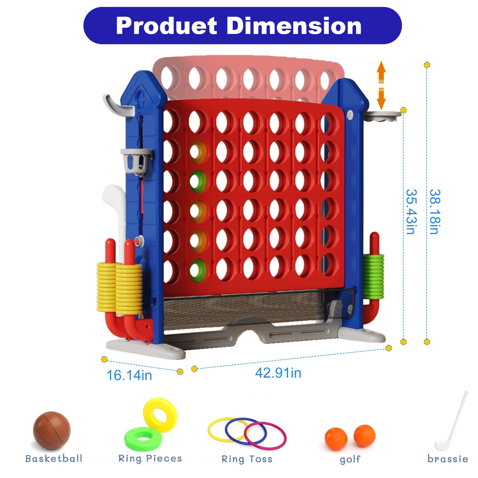 4 To Score Giant Game Set With Mesh Bag & Jumbo Connect 4 - Blue / Red - Image 12