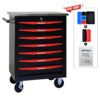 7 Drawer Multifunctional Tool Cart With Wheels, Metal Rolling Tool Cart Storage For Garage Workshop Warehouse Repair Shop With Stainless Steel Roof - Black / Red - Image 5