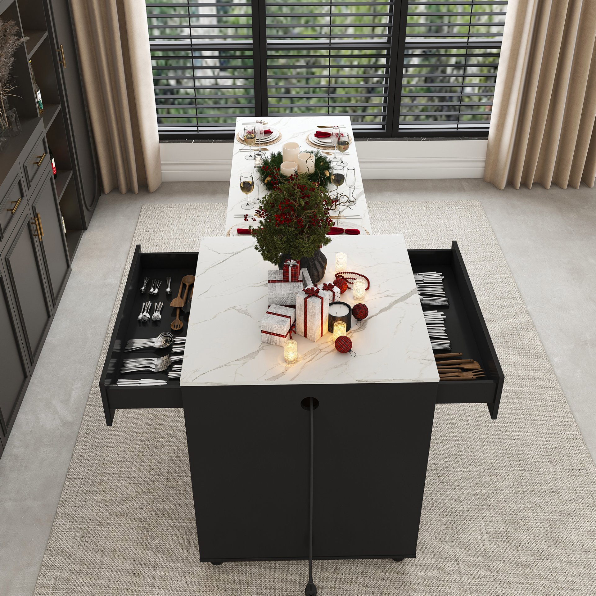 Expandable Kitchen Island With Dining Table - Black - Image 21