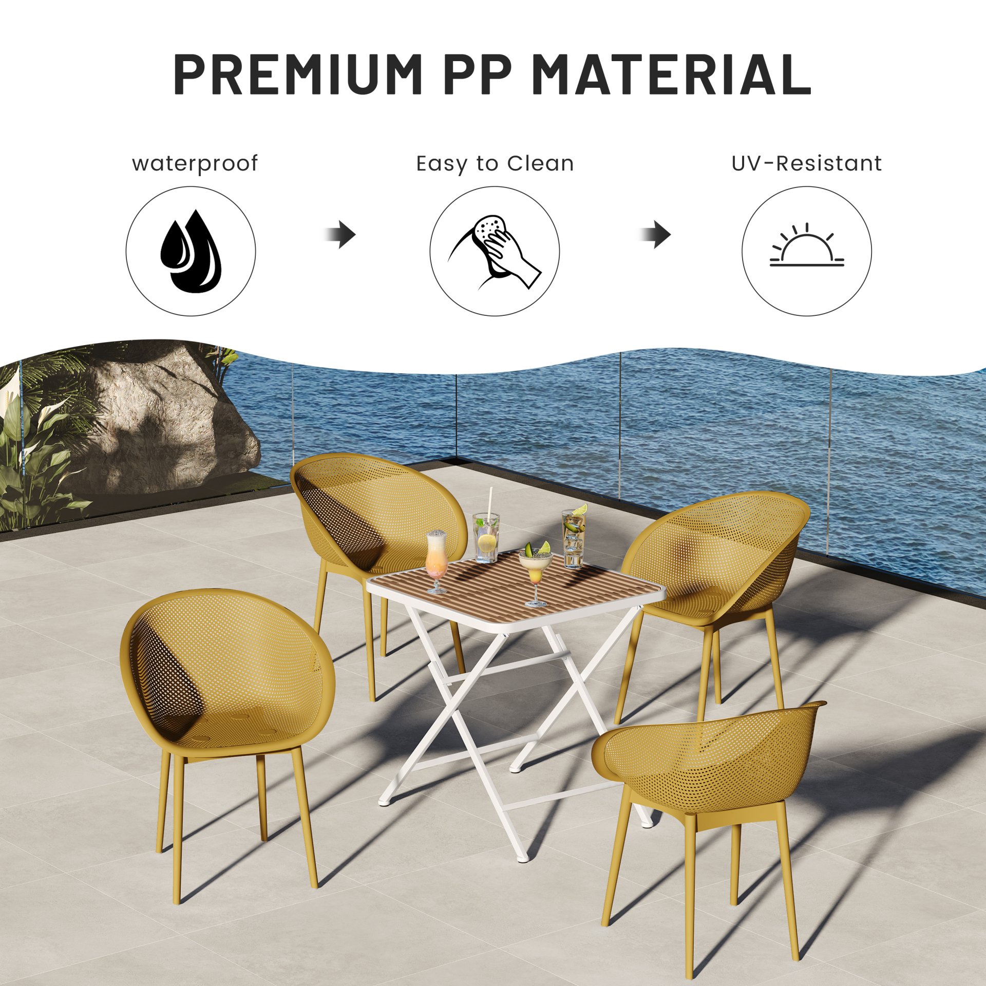 2 Pack Lounge Chair Set With Folding Square Table - Earthy Yellow / Khaki / White - Image 20