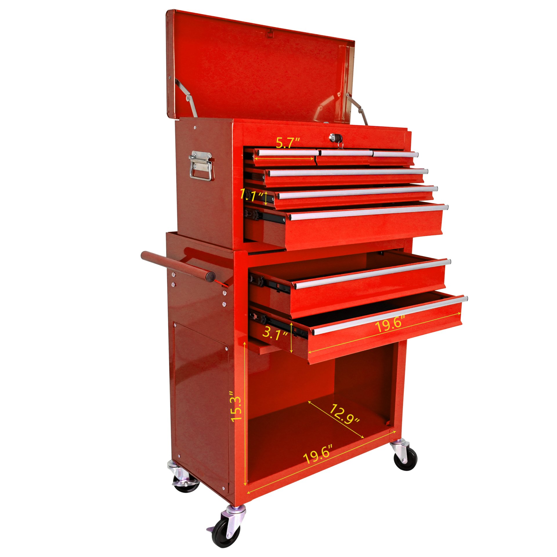 High Capacity Rolling Tool Chest With Wheels And Drawers, 8 Drawer Tool Storage Cabinet - Red - Image 9