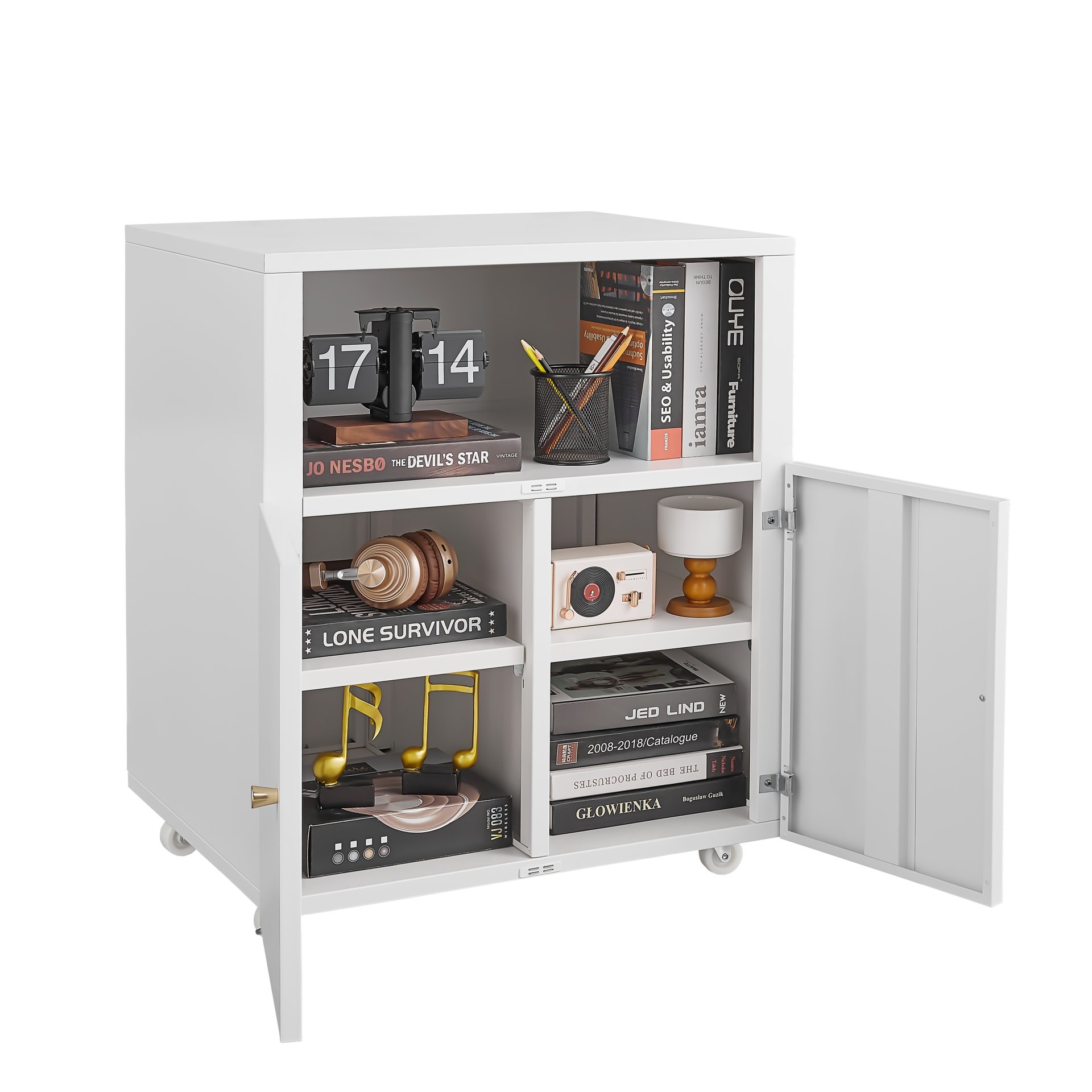 Mobile Printer Stand With Wheels And File Cabinet - White - Image 7