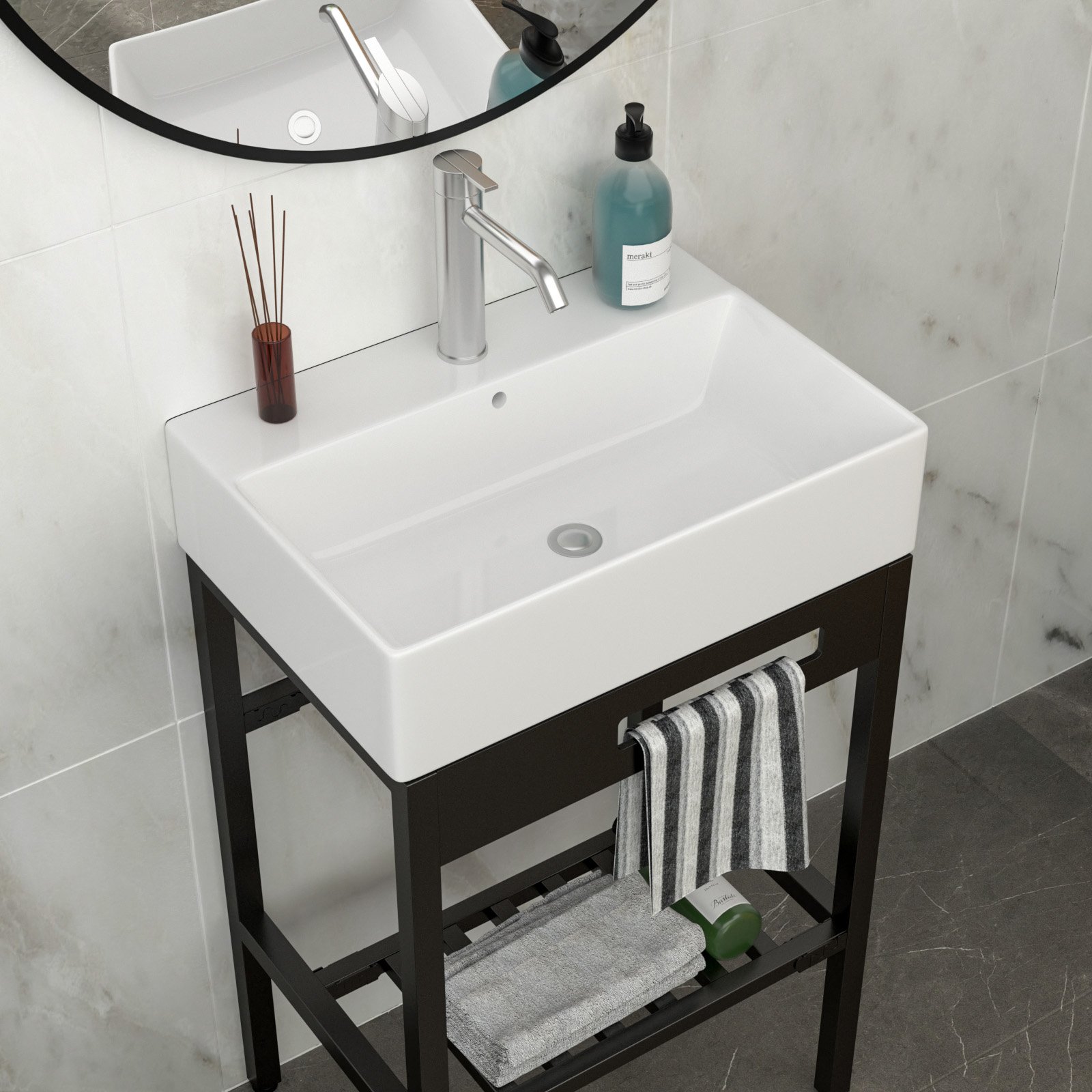 Console Sink With 304 Legs, 24" X 16.75", Wall Mounted Design - White / Black - Image 5