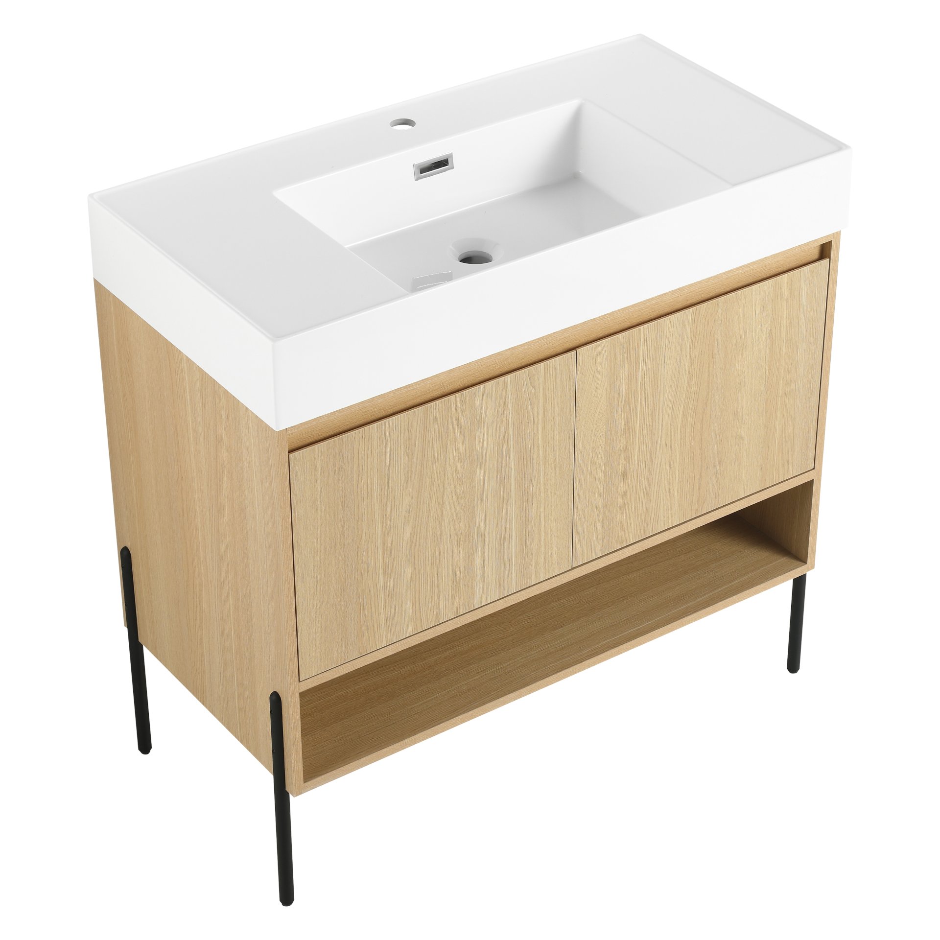 Modern 36" Bathroom Vanity Combo With Single Resin Sink And Storage Cabinet - Oak - Image 10