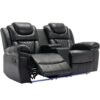 3 Pieces Recliner Sofa Sets Home Theater Seating Manual Recliner Chair With Center Console And Led Light Strip For Living Room - Black - Image 19