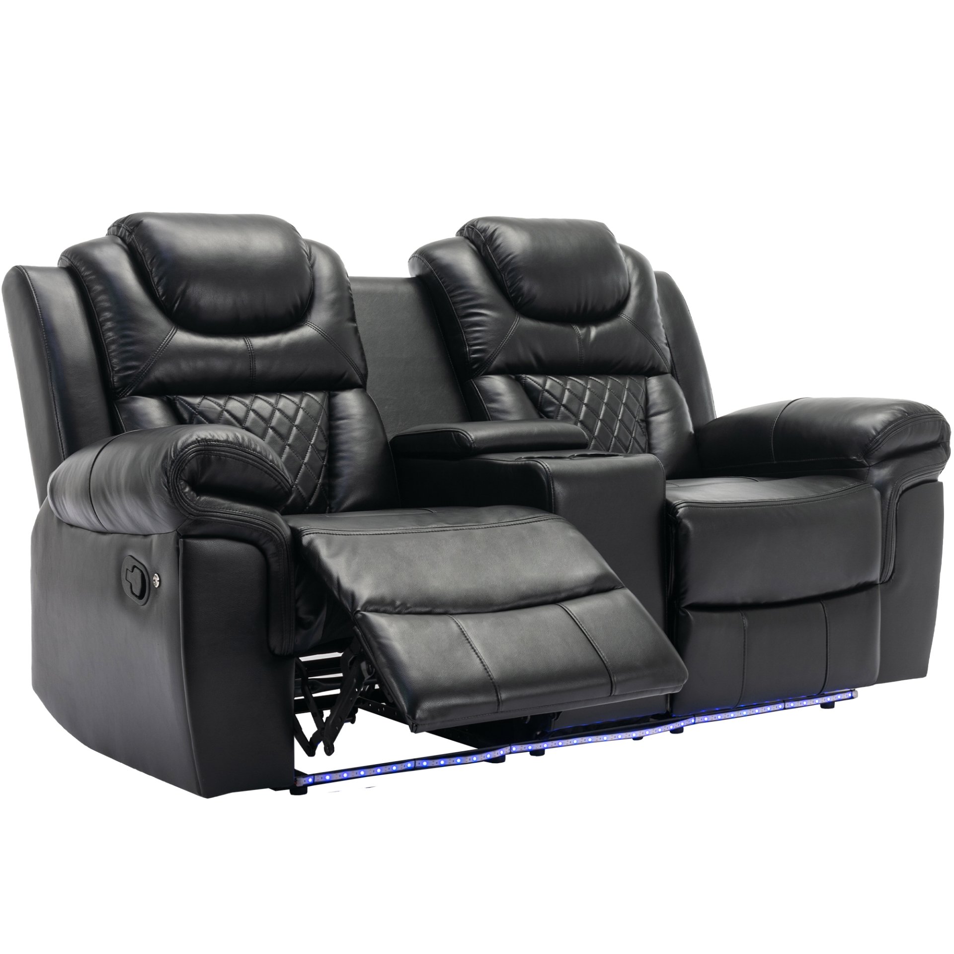 3 Pieces Recliner Sofa Sets Home Theater Seating Manual Recliner Chair With Center Console And Led Light Strip For Living Room - Black - Image 19