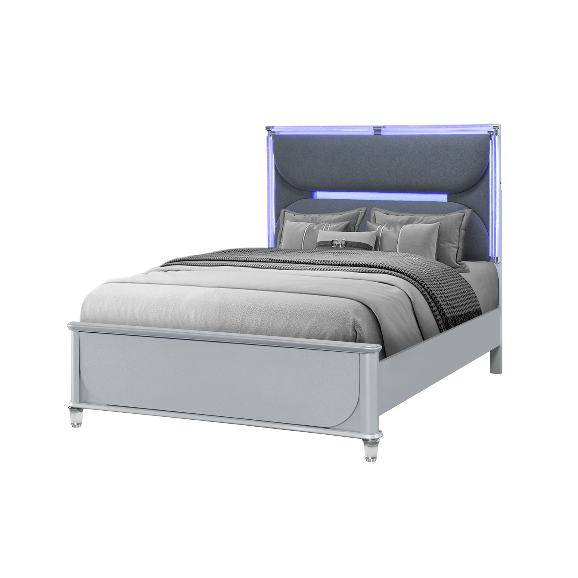 Laura - Queen Bed With Upholstered Headboard And LED Lights - Silver - Image 5