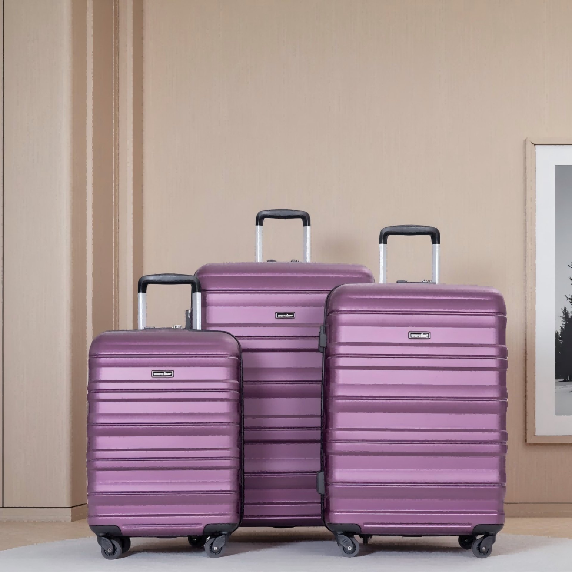 Expandable 3 Piece Luggage Sets Pc Lightweight & Durable Suitcase With Two Hooks, Spinner Wheels, Tsa Lock, (21/25/29) - Dark Purple - Image 2