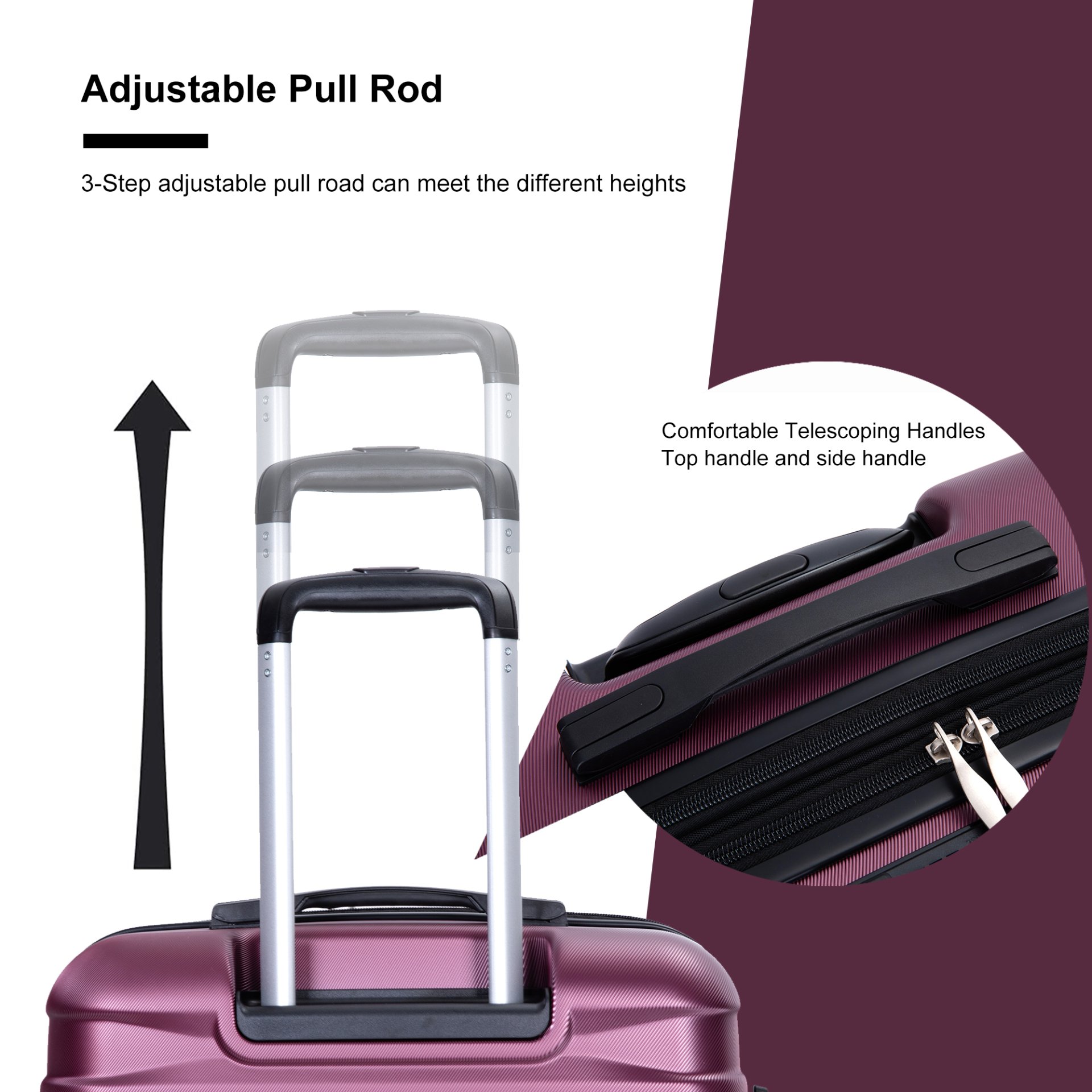 Luggage Set Of 5 Pieces, Expandable Hard Pc Luggage Set With Tsa Lock For Rotating Wheels, Lightweight Rolling Luggage - Wine Red - Image 9