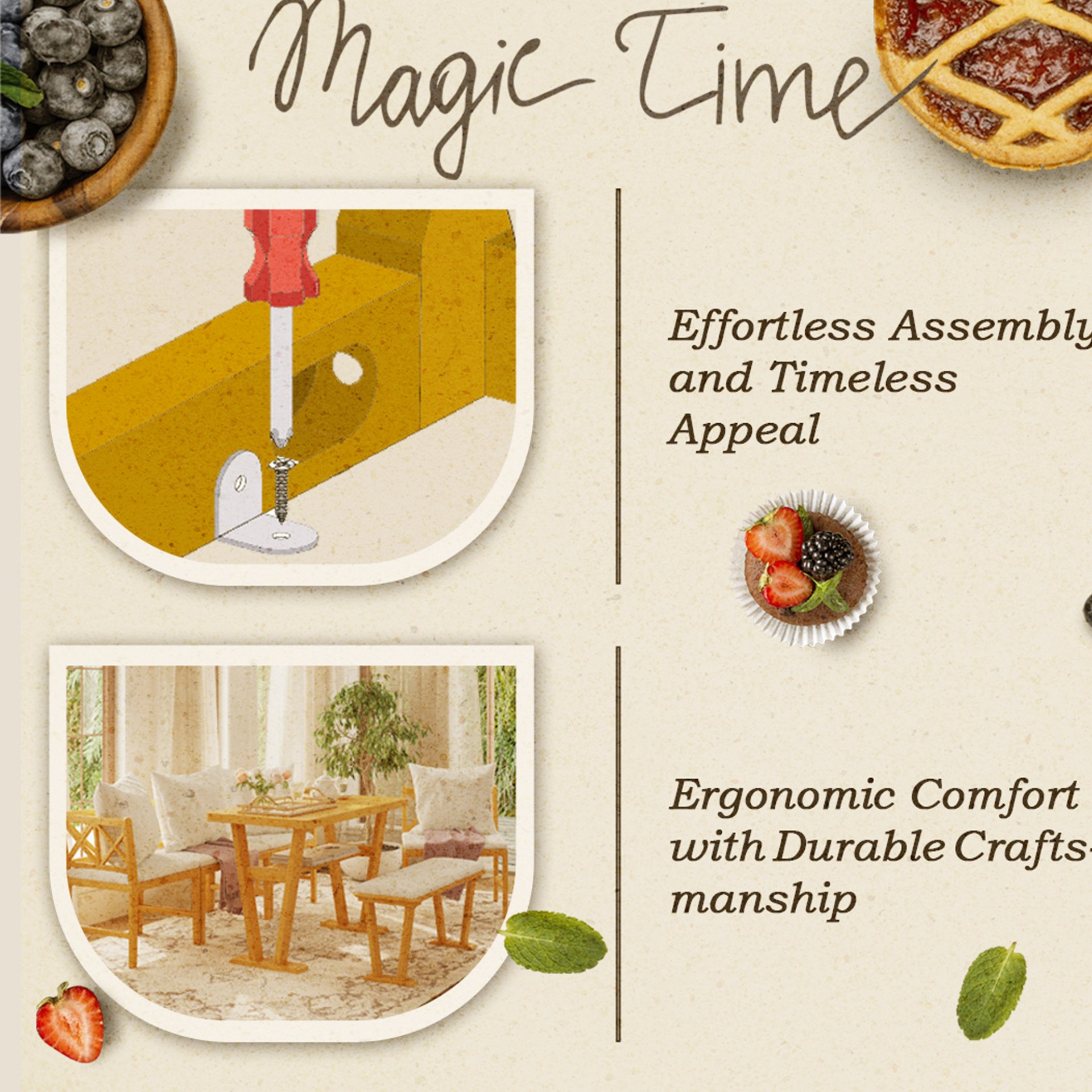 Farmhouse Solid Wood Dining Nook Set For 6, Space Saving High Top Corner Table With Bench & Chairs - Natural / White - Image 8