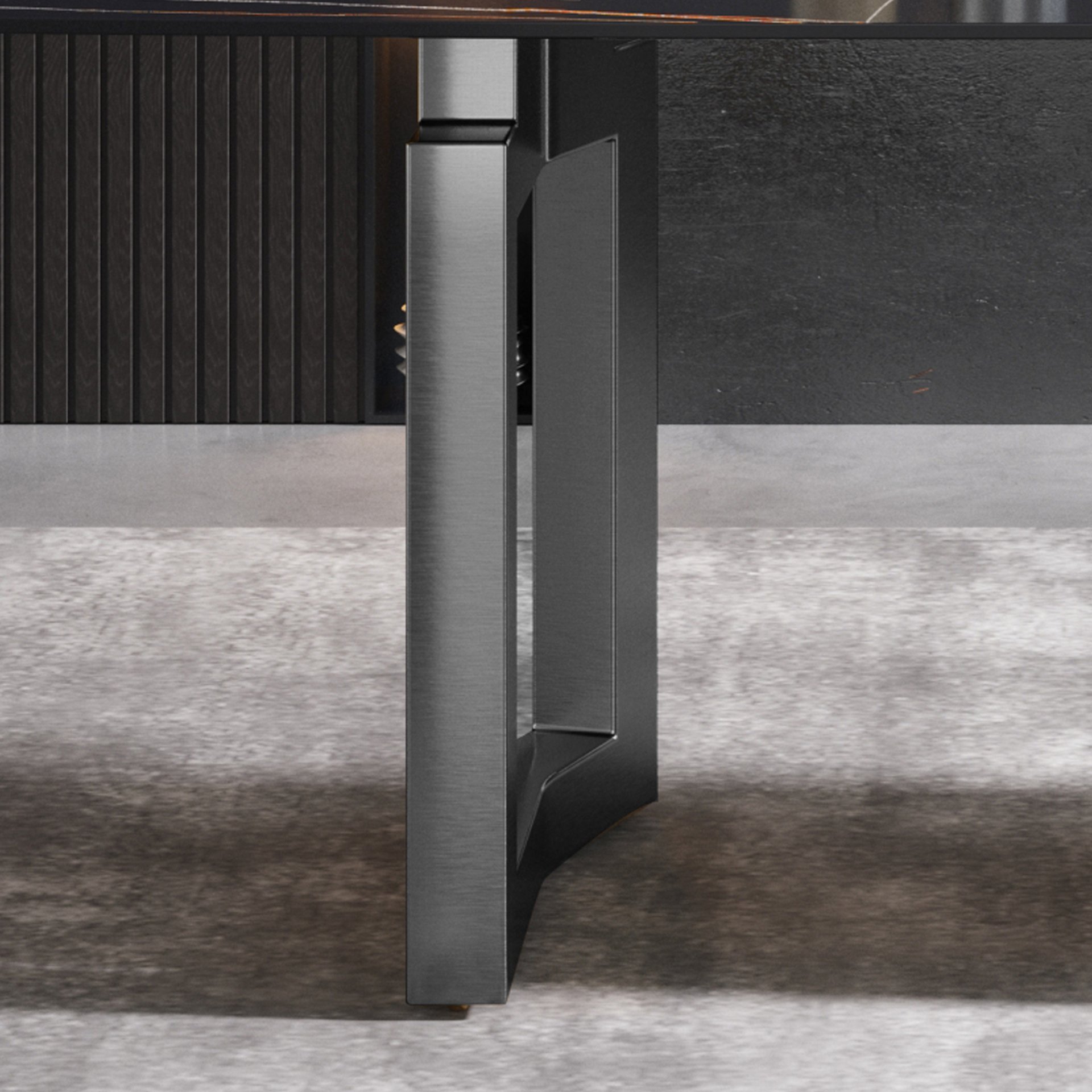 63" Modern Artificial Stone Black Curved Black Metal Leg Dining Table, 6 People - Black - Image 9