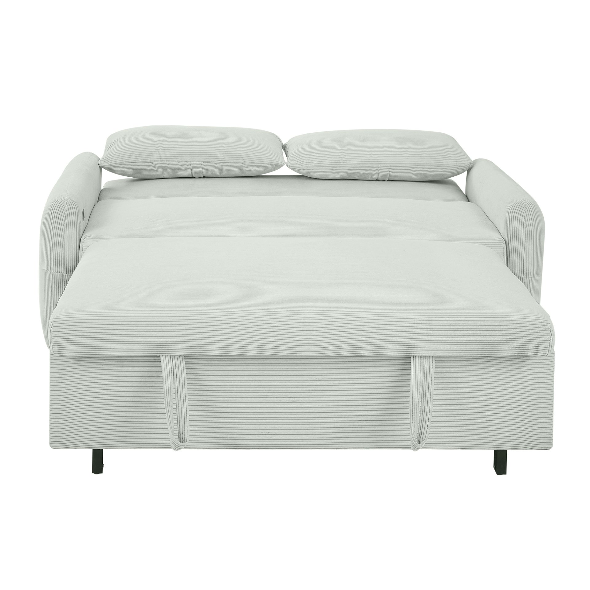 Pull Out Sofa Bed Convertible Couch 2 Seat Loveseat Sofa Modern Sleeper Sofa With 2 Throw Pillows And USB Ports For Living Room - Light Gray Green - Image 16