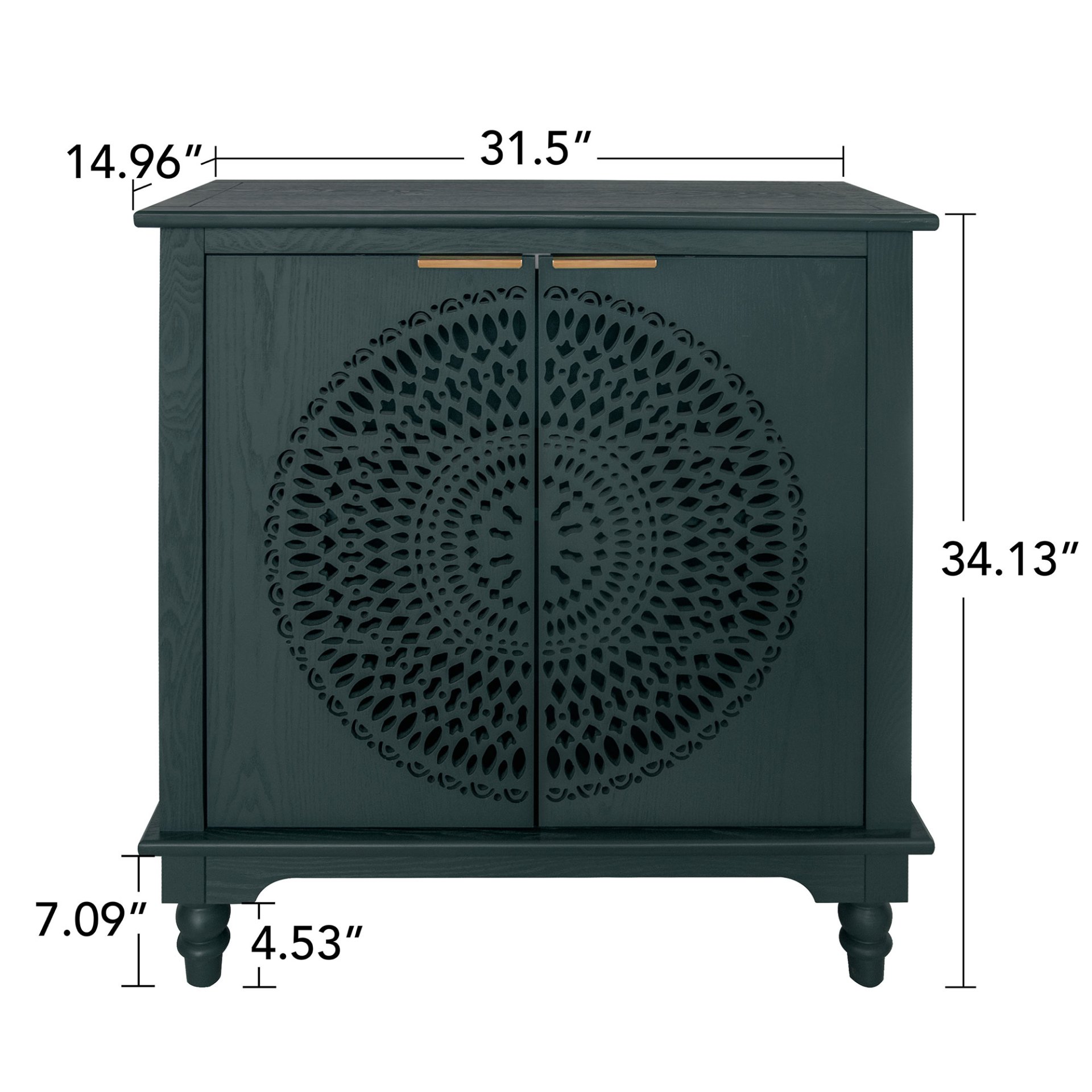 Hollow Carved 2 Door Accent Cabinet With Adjustable Shelf, Sideboard Buffet For Entryway, Living Room Or Bedroom - Blackish Green - Image 3
