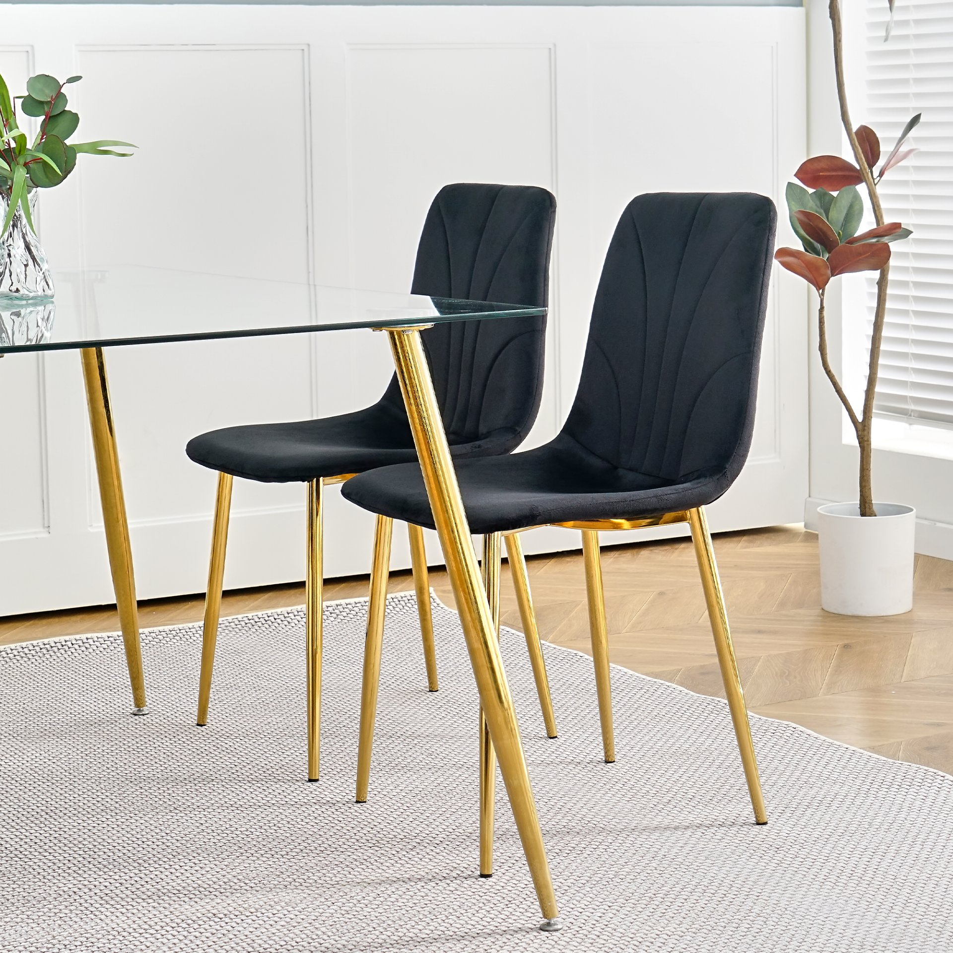 Modern Light Luxury Dining Chair With Gold Metal Legs (Set of 4) - Black - Image 11