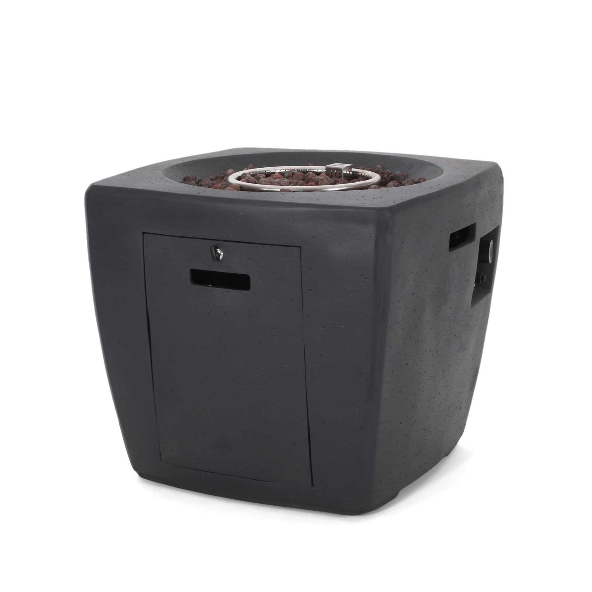 Outdoor Lightweight Concrete Square Fire Pit 40, 000 Btu With Built In Tank Storage - Dark Gray - Image 13