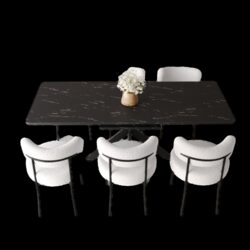 Modern Extendable Dining Table Set With Curved Backrest Upholstered Chairs For 6 - 8 Persons - Black White