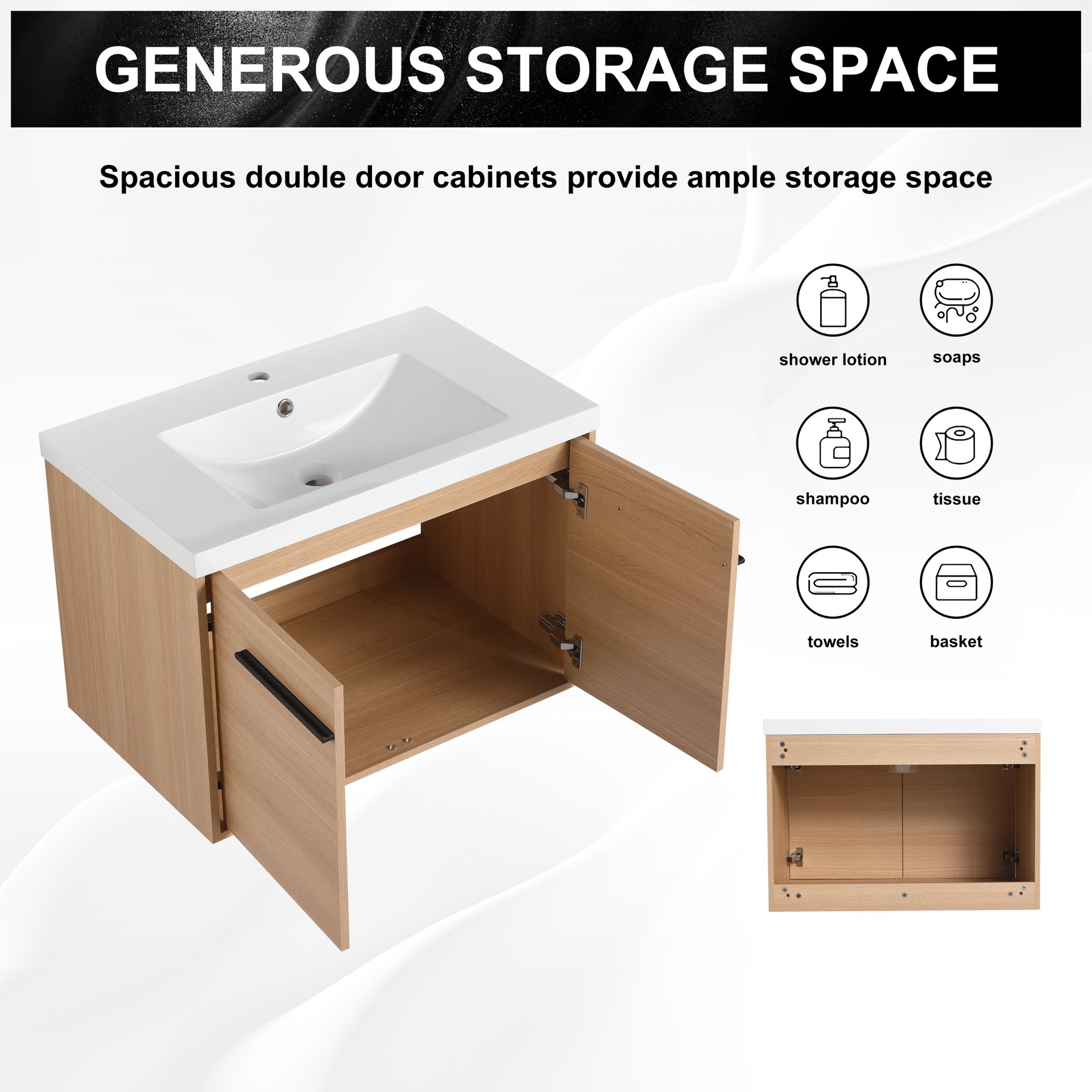 Bathroom Vanity With Resin Countertop Sink, 30" 2 Doors Cabinet Set - Oak - Image 10