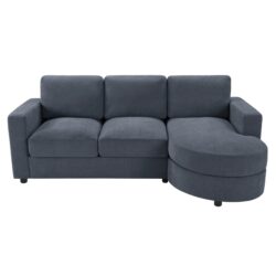 L Shaped Sectional Sofa With Curved Chaise, USB Ports, And Side Storage Pockets - Blue