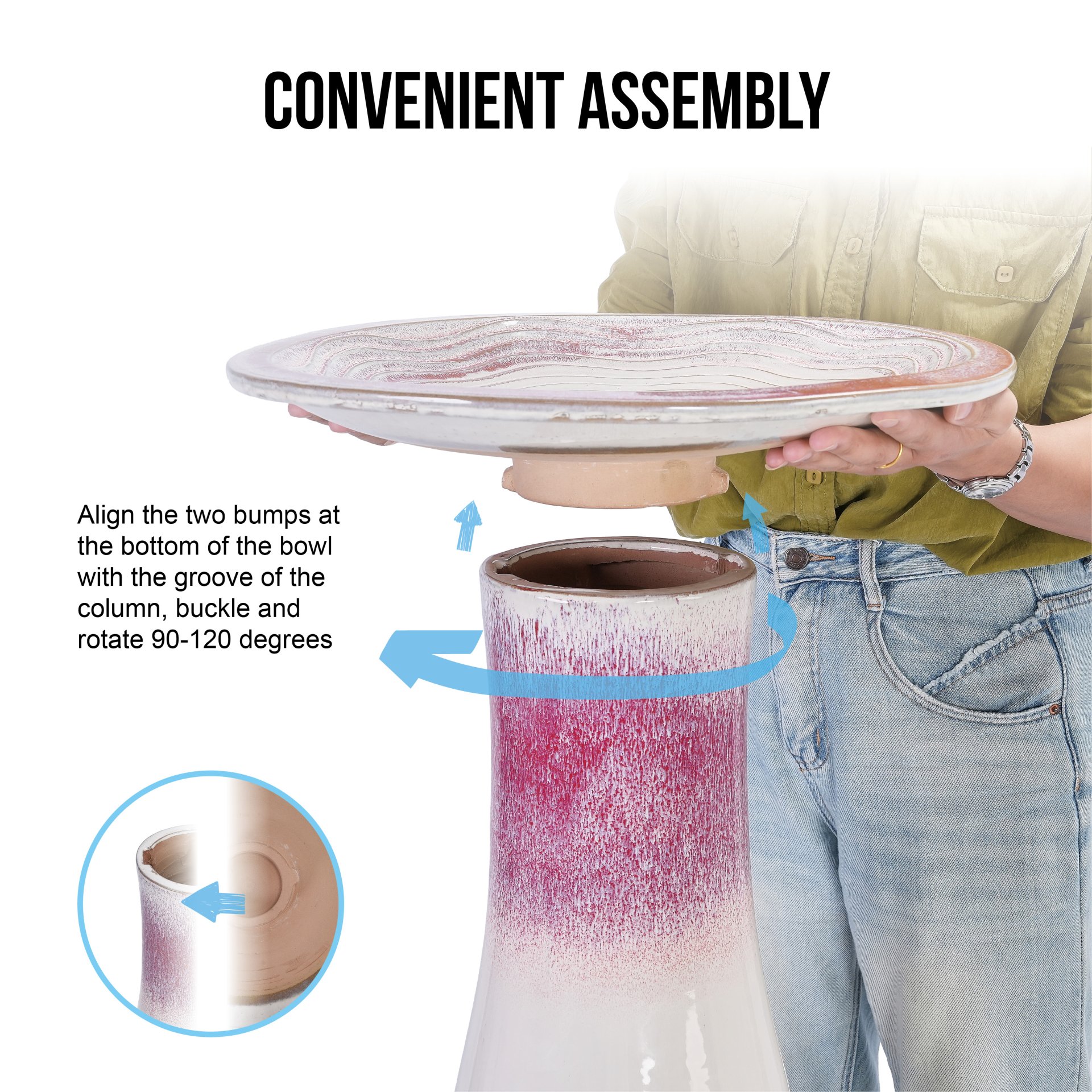 Birdbath For Patio, Garden - White / Pink - Image 6