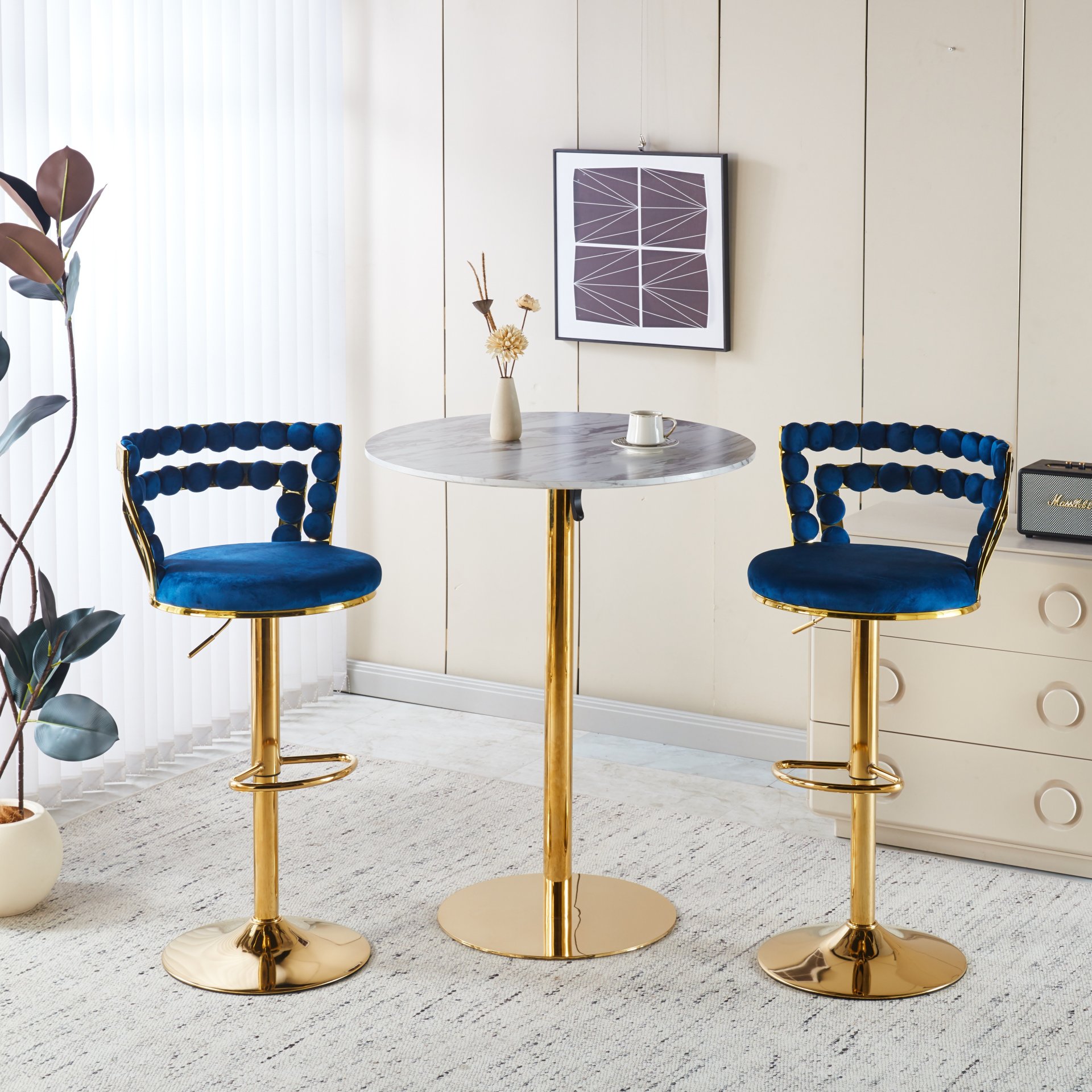 Bar Chair With Tube Legs (Set of 2) - Blue / Golden - Image 4