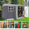 8 0 Ft Outdoor Storage Garden Tool Shed With Thickened Galvanized Steel With Sloped Roof & Double Lockable Door Storage Shed Large With 6 Vents - Gray - Image 2
