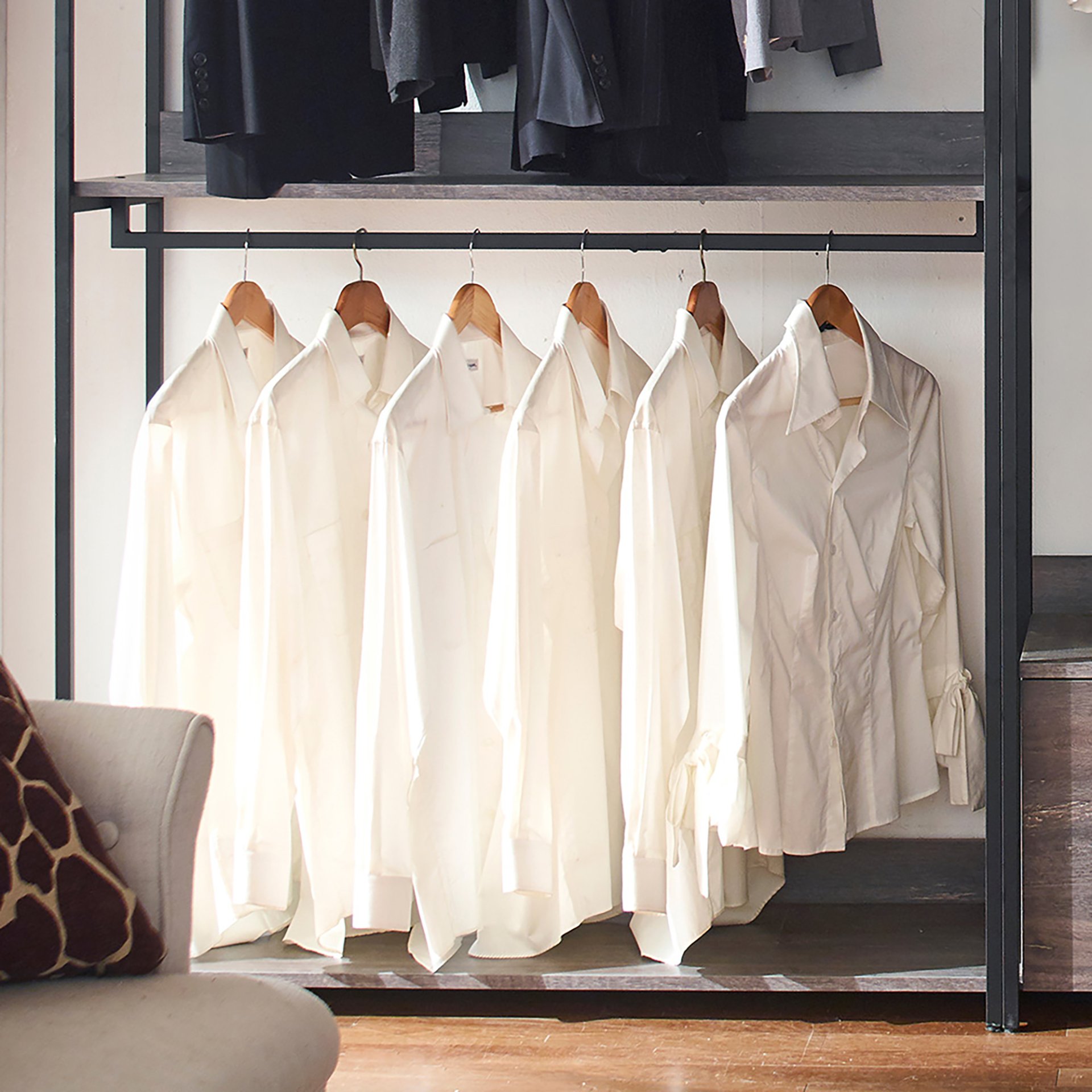 Monica - Wood Walk In Closet System, Powder Coated Metal Frame And Melamine - Rustic - Image 8