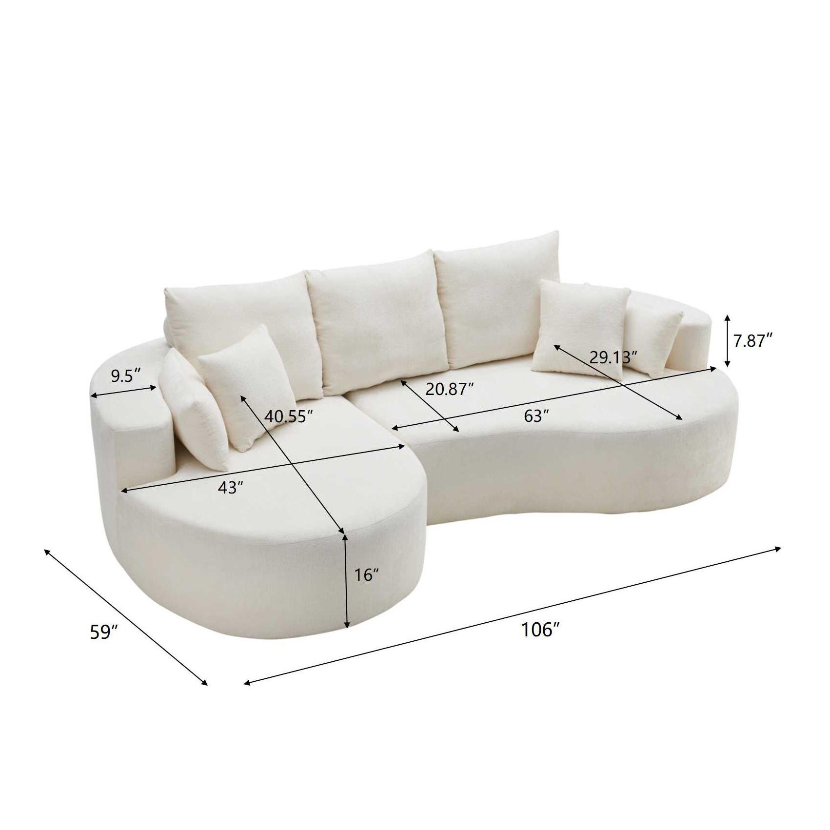2 Piece Fabric Cloud Curved Sectional Sofa With Chaise For Living Room Bedroom Apartment - Snow White - Image 3