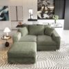 3 Seat Sofa, Deep Seat Couches With Soft Pillows And 1 Ottomans, Convertible Sofa Lounge Chair, For Living Room - Green - Image 15