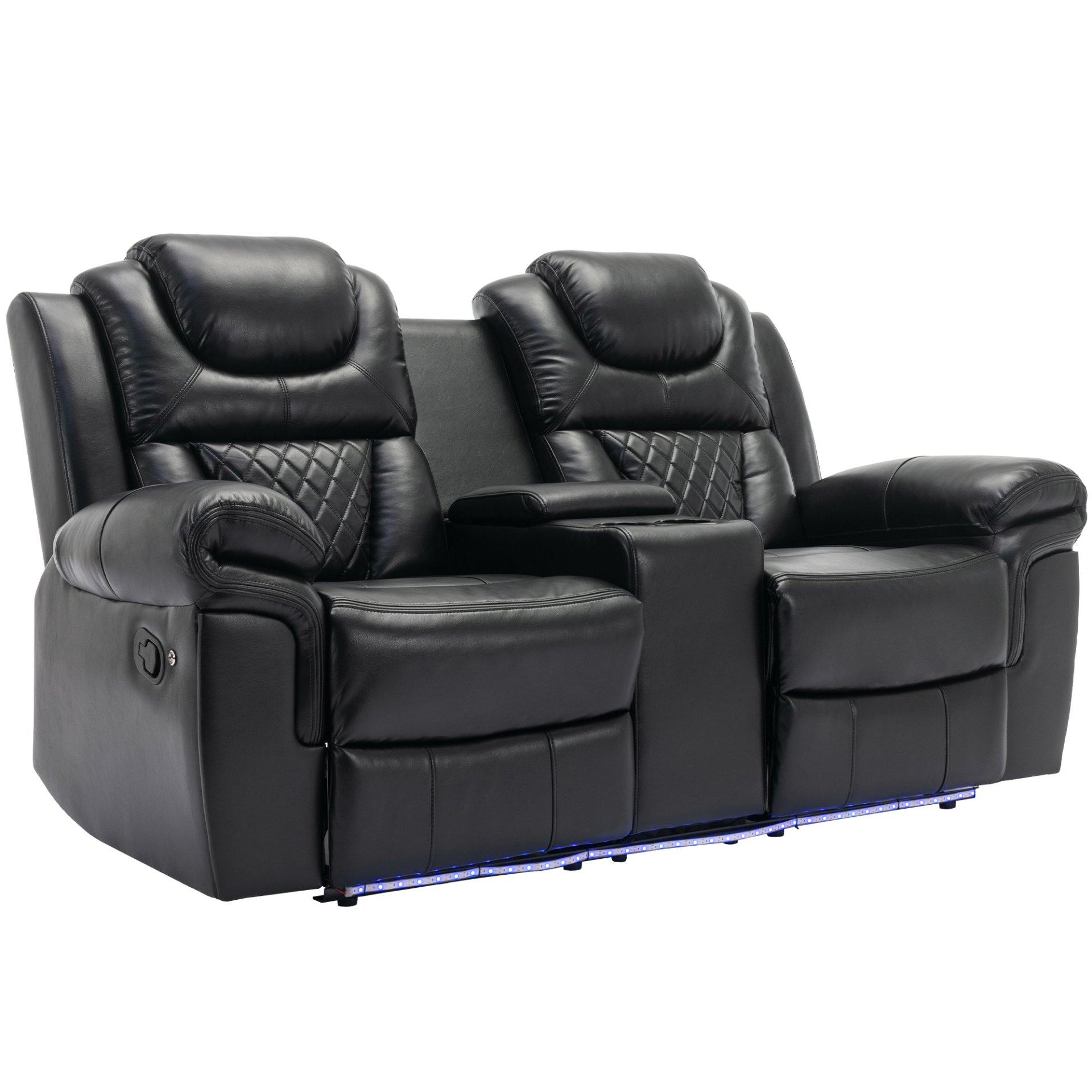 3 Pieces Recliner Sofa Sets Home Theater Seating Manual Recliner Chair With Center Console And Led Light Strip For Living Room - Black - Image 18