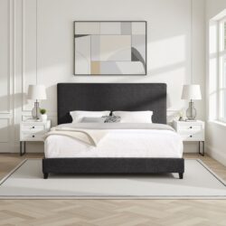King Size Upholstered Platform Bed - Charcoal Gray