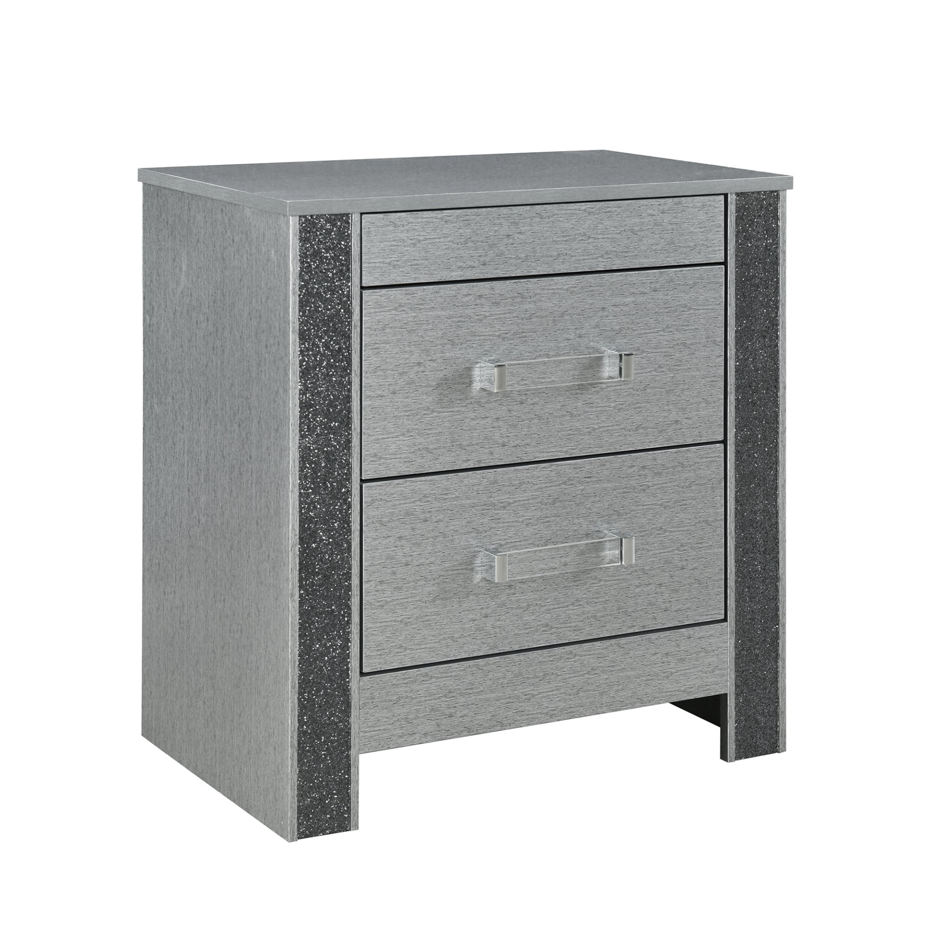 Lorenzo - 5 Piece Queen Bedroom Set With Glittered Detailing And Bar Handles - Silver - Image 5