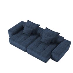Modern Oversized Modular Sectional Sofa With 2 Chaise Lounge And 2 Armrest, Sparkling Chenille Fabric Soft Cushion Sofa With 4 Pillows, 4 Pieces Diy Combination Tufted Sofa, No Assembly Required - Blue