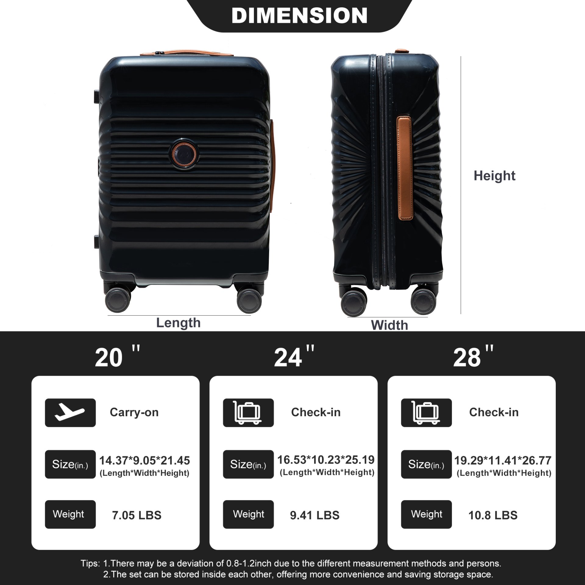 24" Luggage Lightweight Suitcase Tsa Lock USB Port Luggage Wheel Lock Artificial Leather Top Handle Spinner Wheels - Black - Image 4