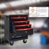 5 Drawer Multifunctional Tool Cart With Wheels, Metal Rolling Tool Cart Storage For Garage Workshop Warehouse Repair Shop With Stainless Steel Roof - Black / Red - Image 9