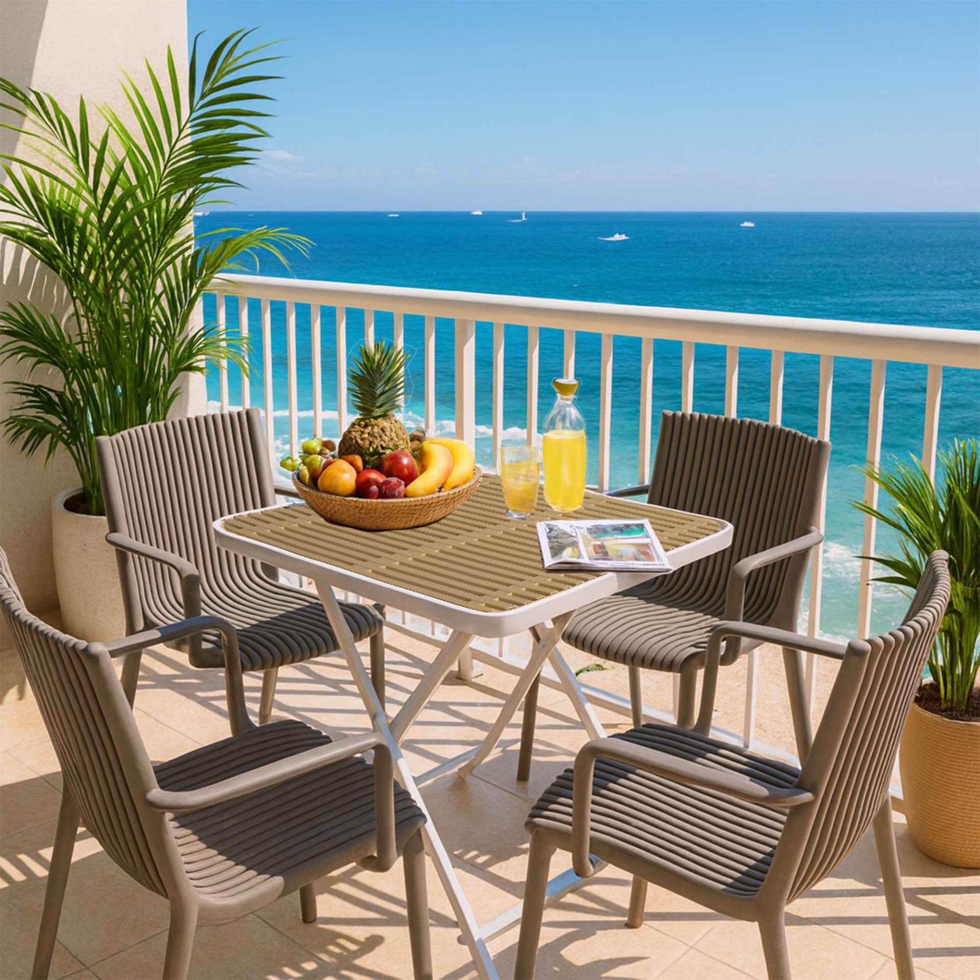 4 Stackable Plastic Armchair Matched With Folding Square Table - Khaki / Warm Grey / White - Image 15