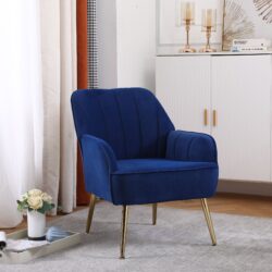 Modern Mid-Century Chair Velvet Sherpa Armchair For Living Room Bedroom Office - Navy
