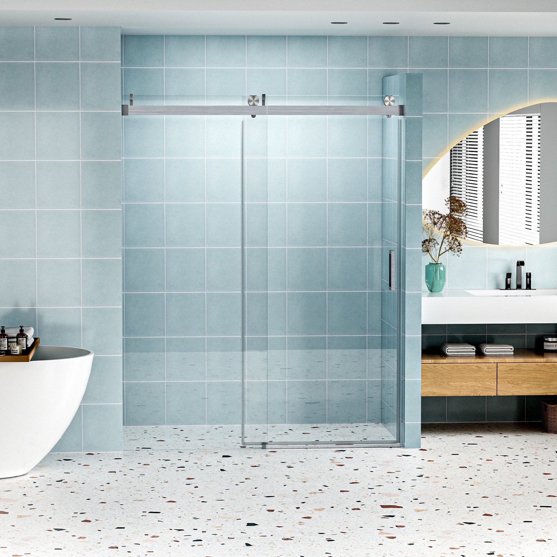 Frameless Soft Closing Shower Door, 1 / 4" (6Mm) Tempered Glass Single Sliding With Explosion Proof Coating - Brushed Nickel - Image 3