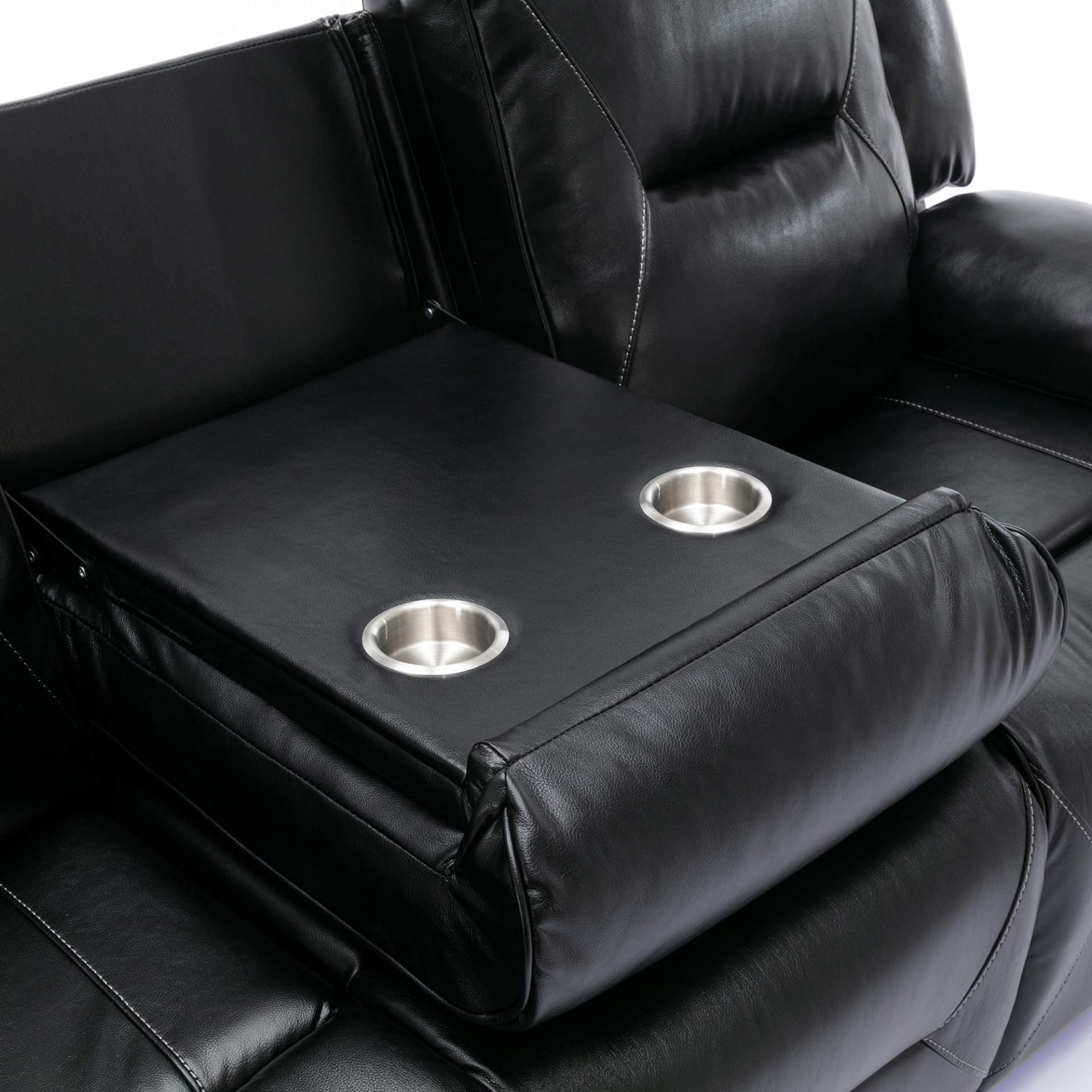 3 Seater Home Theater Recliner Manual Recliner Chair With A Led Light Strip Two Built-In Cup Holders For Living Room - Black - Image 24