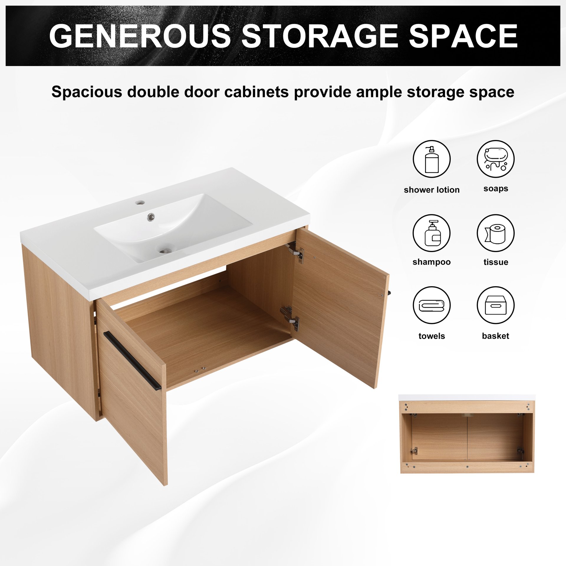 Bathroom Vanity With Resin Countertop Sink, 2 Doors Cabinet Set - Oak - Image 9