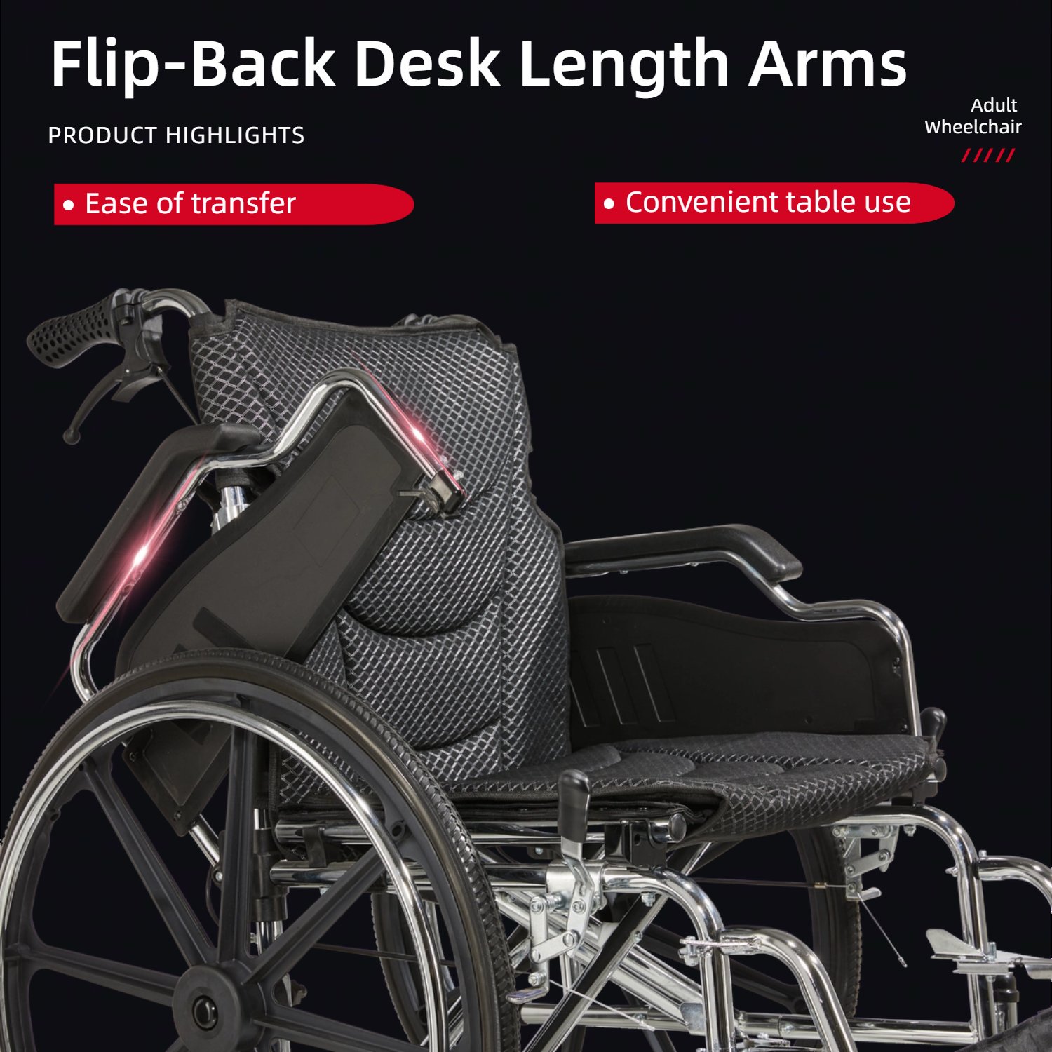 Lightweight Wheelchair Foldable 300 Lbs Capacity 24" Tires Adjustable Seat Belt And Anti Backflip Device Safe And Durable Transport Chair For And Disabled - Silver - Image 6