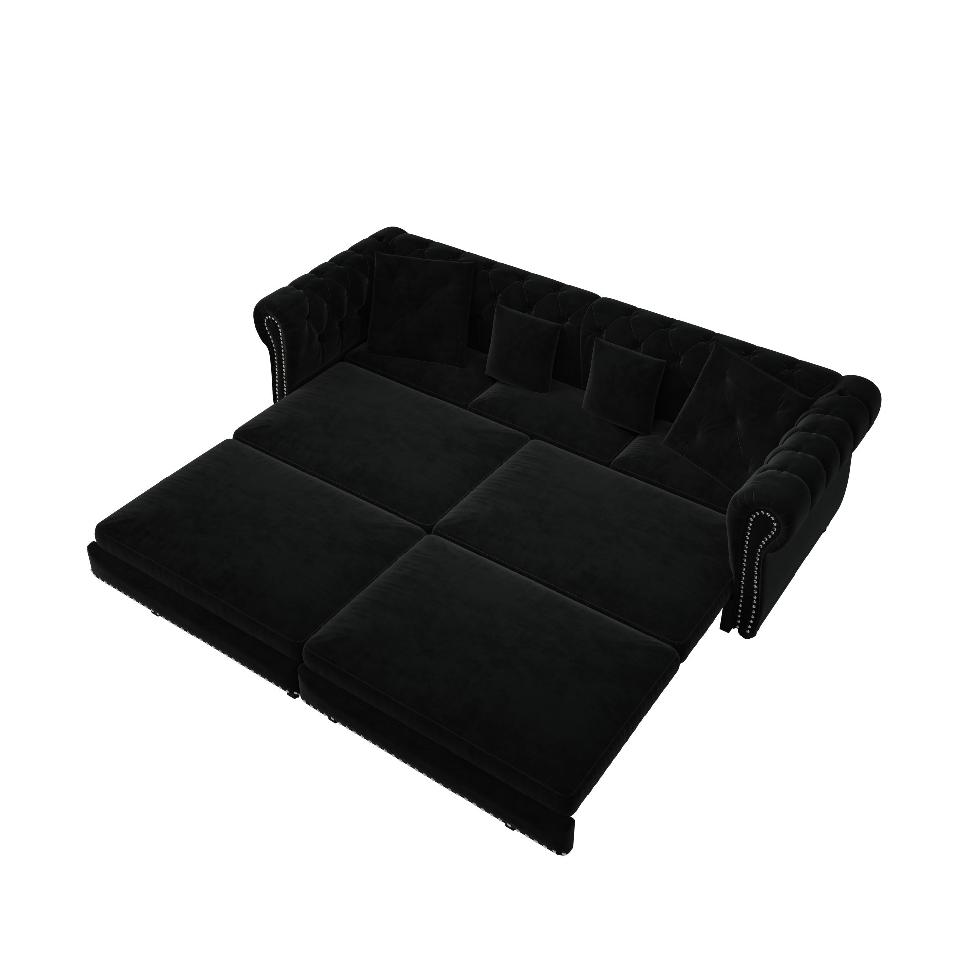 3 In 1 Pull Out Sofa Bed, King Size Sofa Bed, 3 Seater Sofa With Movable Ottoman, Tufted Design, Suitable For Living Rooms - Black - Image 17